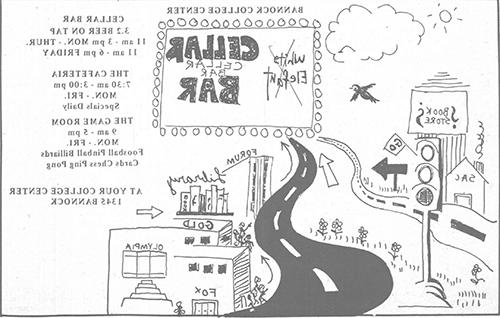 Hand-drawn poster of the Cellar Bar and Auraria Campus