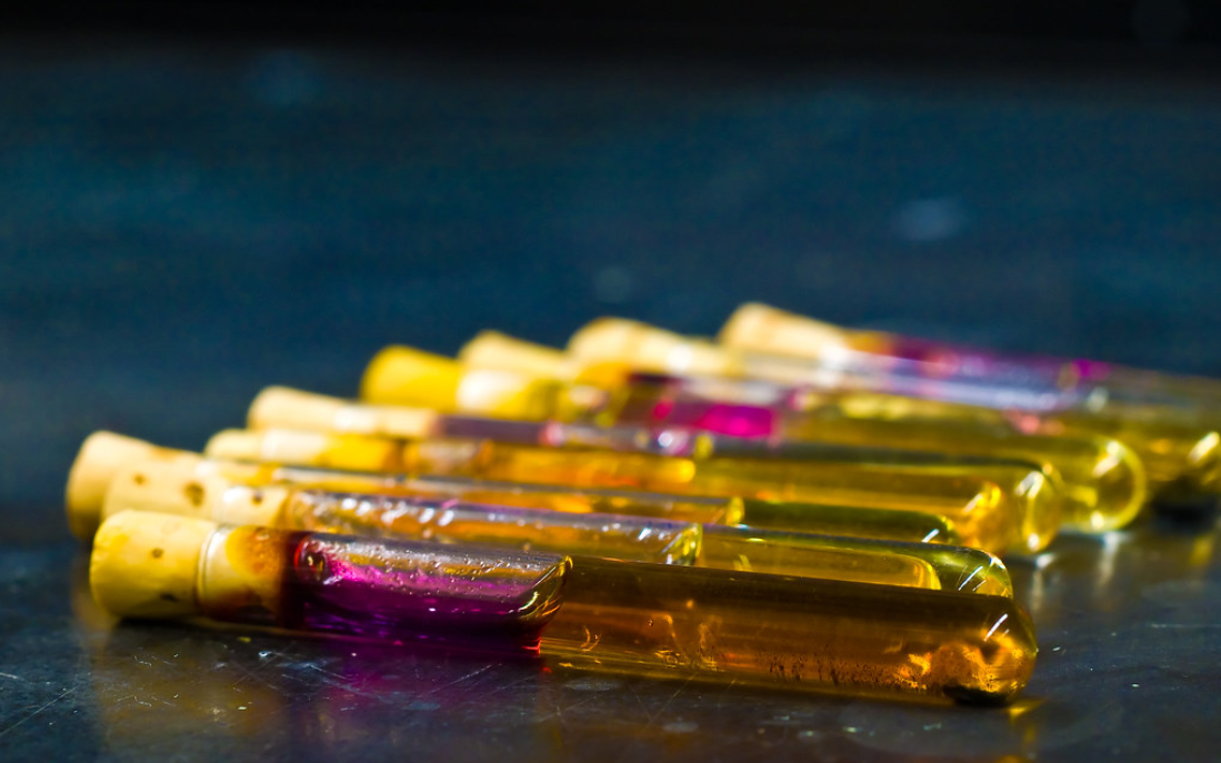 Corked test tubes full of fluid